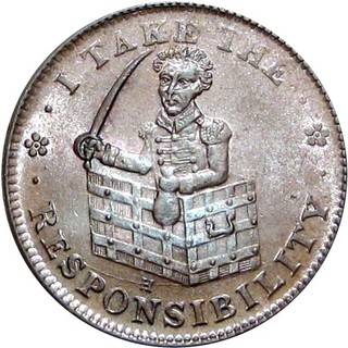 1834 Anti Andrew Jackson Political Hard Times Token Donkey Jackass Sword HT 70