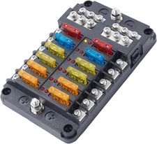 12-Way Fuse Block, Waterproof Boat Fuse Panel 12-24V Marine Fuse Block with LED 