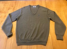 Vtg IZOD Lacoste V Neck Sweater Brown Croc Logo Men Sz L USA 80s Preppy Academia