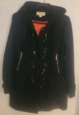Michael Kors Black Wool  Outdoor Hooded Duffle Coat Womens Size 12