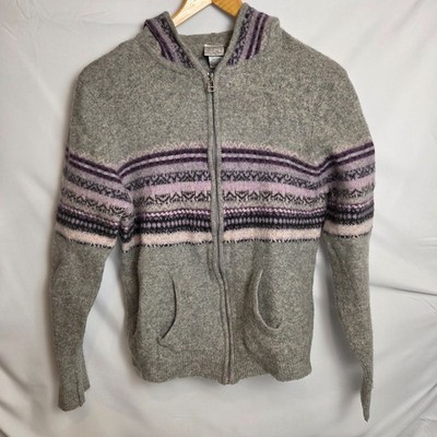 Plus Women's Gray Purple Hoodie Sweater 26/28W Fair Isle Knit Lambswool Full Zip