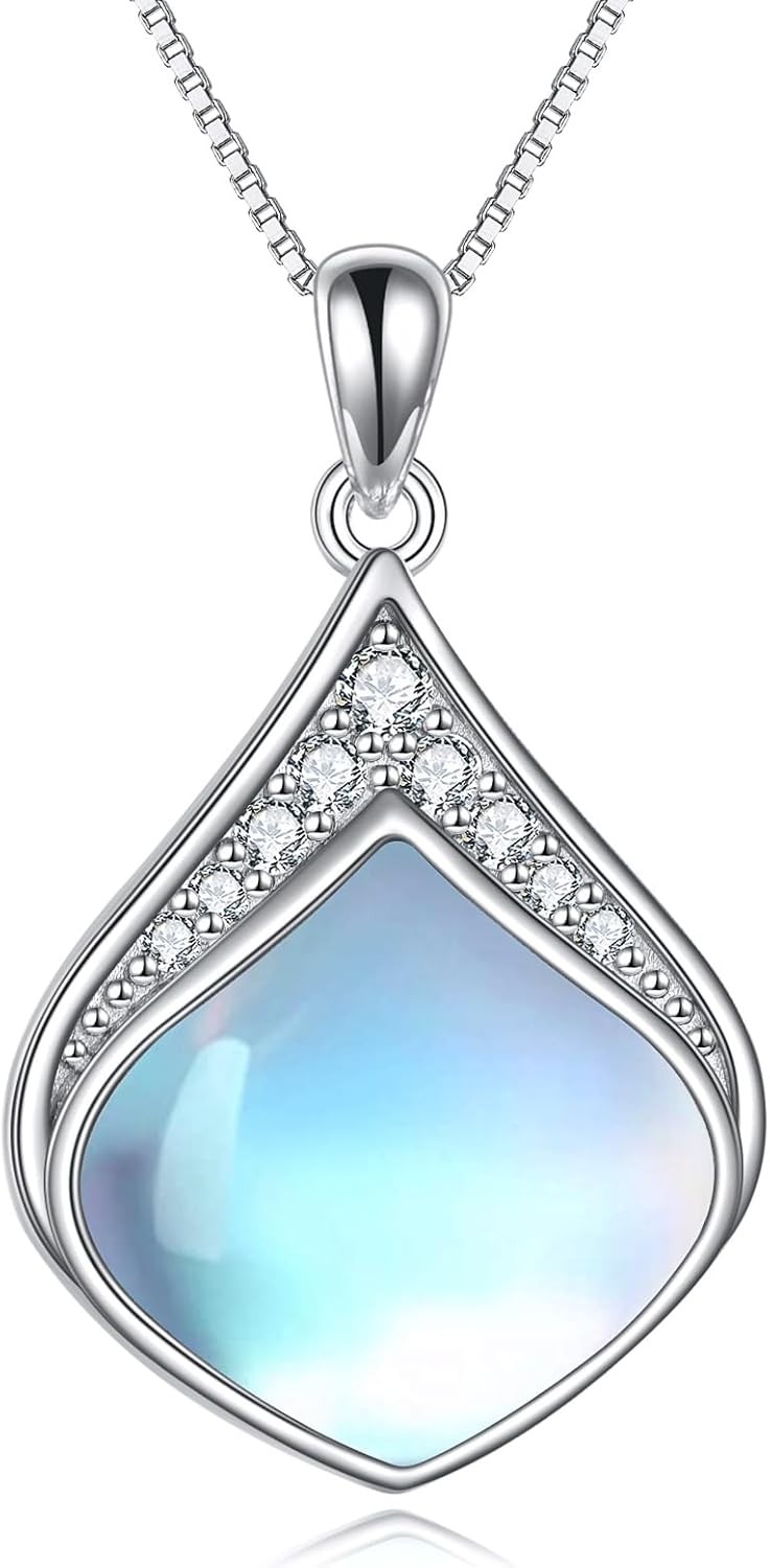 YAFEINI Moonstone Necklace Sterling Silver Vintage Filigree Teardrop Pendant