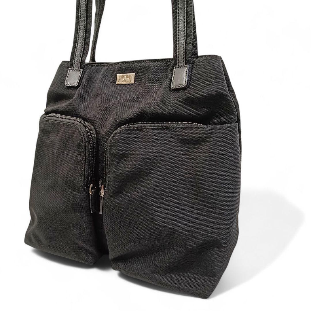 GUCCI Black Canvas Tote Bag with Front Pocket #PG2DQX
