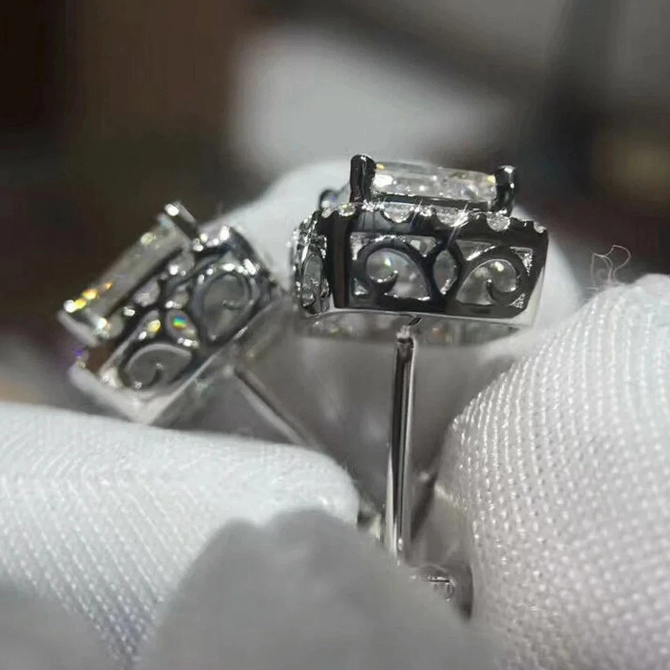 2 Ct Weiße Behandelte Diamant Ohrringe Princess Cut VVS1 Zertifiziert! - Bild 2 von 4