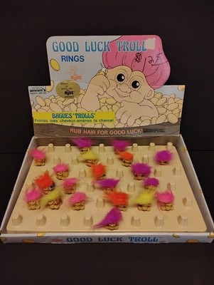 Rare NOS 1990s Russ Good Luck Troll Rings Lot Of 20 Store Display Vintage 