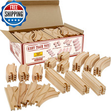 Wooden Train Track 52 Piece Set 18 Feet of Track Expansion 5 Distinct...........
