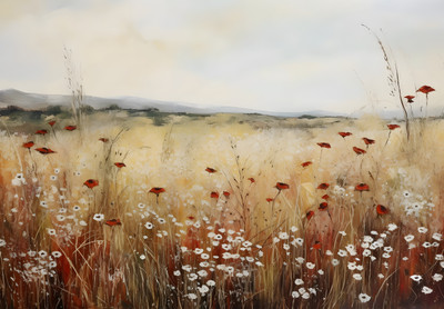 Golden Wildflower Field Wandbild Mohn & Gänseblümchen Poster -...