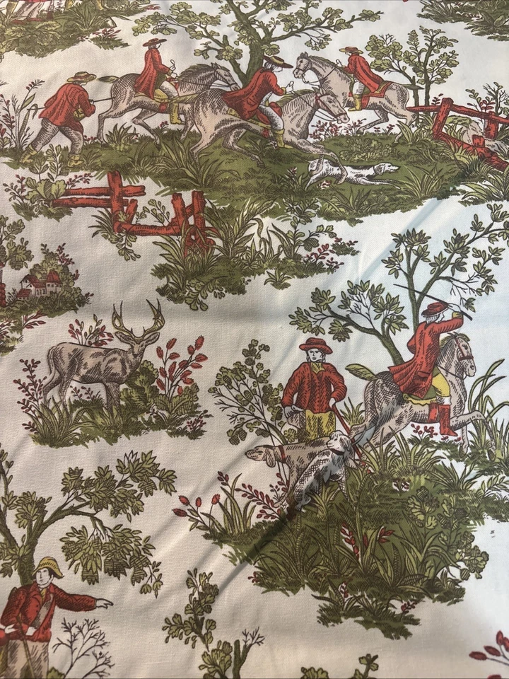 Waverly Fabric Upholstery Hunting Toile Dog Red Wine Green Cream BTY Vintage - Image 2 of 4