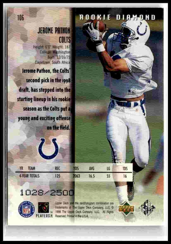 1998 Upper Deck Black Diamond Rookie Edition #106 Jerome Pathon Double #/2500 - Image 2 of 2