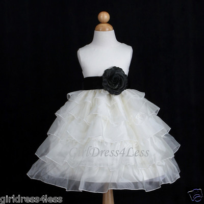 Ivory Shimmering Organza Flower Girl Dress Wedding Junior Bridesmaid Pageant Special Events 4613S(1) Black / 2