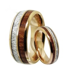 6/8MM White Meteorite and Wood Inlay Tungsten Carbide Ring Band Men Women Ring