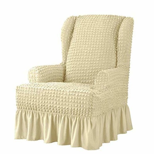 Jacquard Elastic Stretch Wing Back Chair Cover Ruffle Arm Sofa Chair Slipcover - Imagen 15 de 21