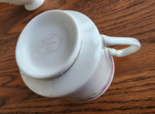 Taupe Fantasy Cup & Saucer Set Sango Majesty #8394 Porcelain White Pink Gold ! - Picture 12 of 24