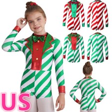 Kids Girl's Santa Ballet Dance Leotard One Piece Striped Bodysuits Dancewear