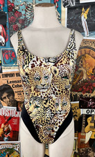 Vintage 80s-90s Leopard All Over Print Scoop Neck One Piece Swim Bathing Suit XS