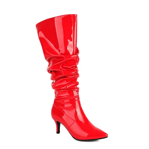 Women Thigh High Boots Kitten Heels Wide Calf Mid Calf Patent Leather Shoes - Bild 24 von 29