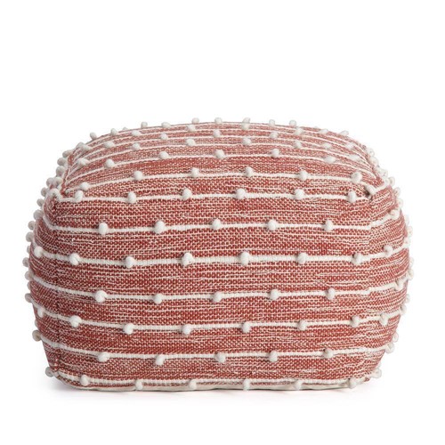 Anji Mountain Pouf 16 " H X 22 " W, Oversized Polyester Upholstery Red, Ivory - Picture 3 of 8