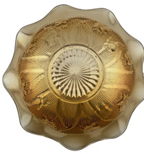 Vintage Jeanette Bowl Carnival Glass Marigold Ruffled Iris and Herringbone