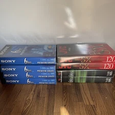 Lot Of 8 T-120 6 Hour Premium Blank VHS Sony JVC Fuji New In Wrapper