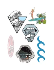 Surfing Decal Sticker Sheets for Skateboards Scrapbooks Laptops Long Boards