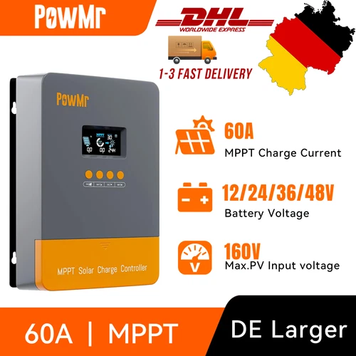Powmr 60amp Mppt Charge Controller 12v 24v 36v 48v Auto Max 160v 2880w Input Lcd