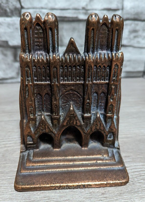 Vintage 5'' Cast Iron Copper Tone Notre Dame Cathedral Bookend Figurine Verona
