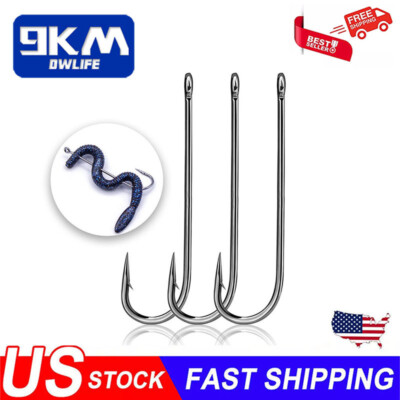 #ad 50Pcs Aberdeen Hooks Long Shank Light Wire Fishing Hook Live Bait Hook Worm Hook $10.39