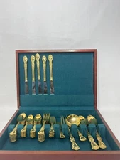 HOME CONCEPTS GOLDEN STAINLESS FLATWARE made in JAPAN 48 PIECES WITH BOX