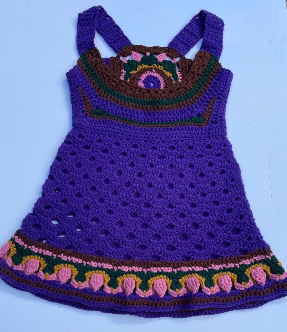 Rare Vintage 1970s Handmade Crocheted Dress: Estimated Size Women’s Medium image 5