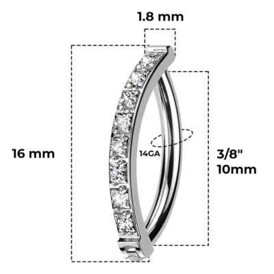 ZS 14G clicker piercing navel voor vrouwen, diamanten navelpiercing zilver 925 omgekeerde gebogen navel barbell sieraden lichaamssieraden, 14G/16G, 8mm/10mm/12mm, Sterling zilver sterling zilver