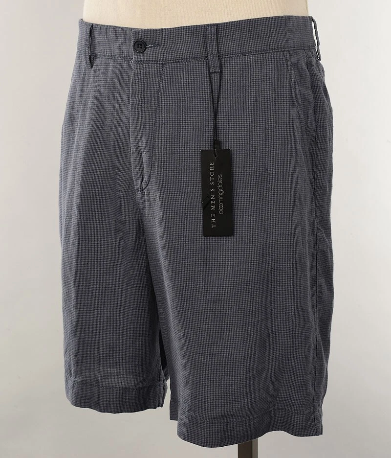 THE MENS STORE Blue Gray Micro Houndstooth Linen Flat Front Shorts 38 NWT