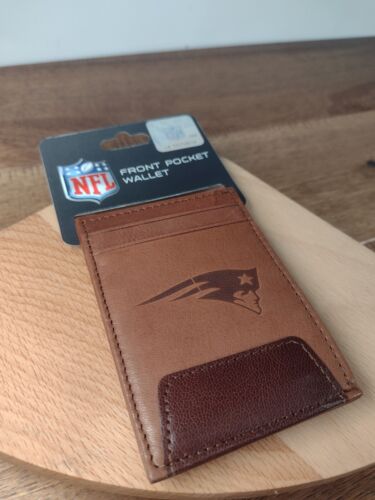 New England Patriots Men's Leather Wallet - Brown Front Pocket Wallet - NFL - Picture 2 of 16