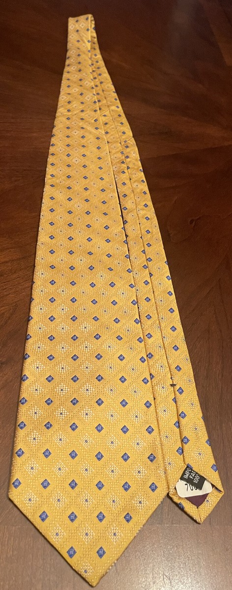 Geoffrey Beene Gold Blue 100% Silk Men's Neck Tie Made In