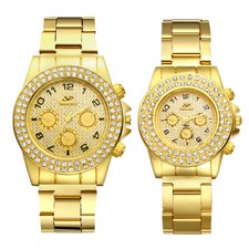 Men Women Couple Luxury Stainless Steel Rhinestone Decoration Quartz Wrist Watch