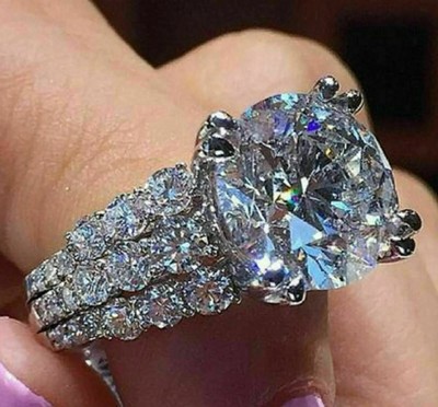 3.00 Ct Round Lab-Created White Diamond Engagement Ring 14k White Gold Finish