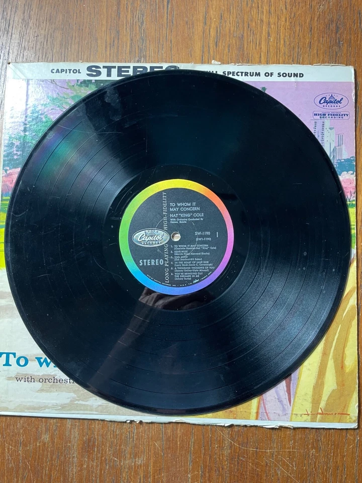 NAT "KING" COLE  To Whom It May Concern LP 1959 JAZZ POP VOCAL Capitol STEREO - Image 3 of 4
