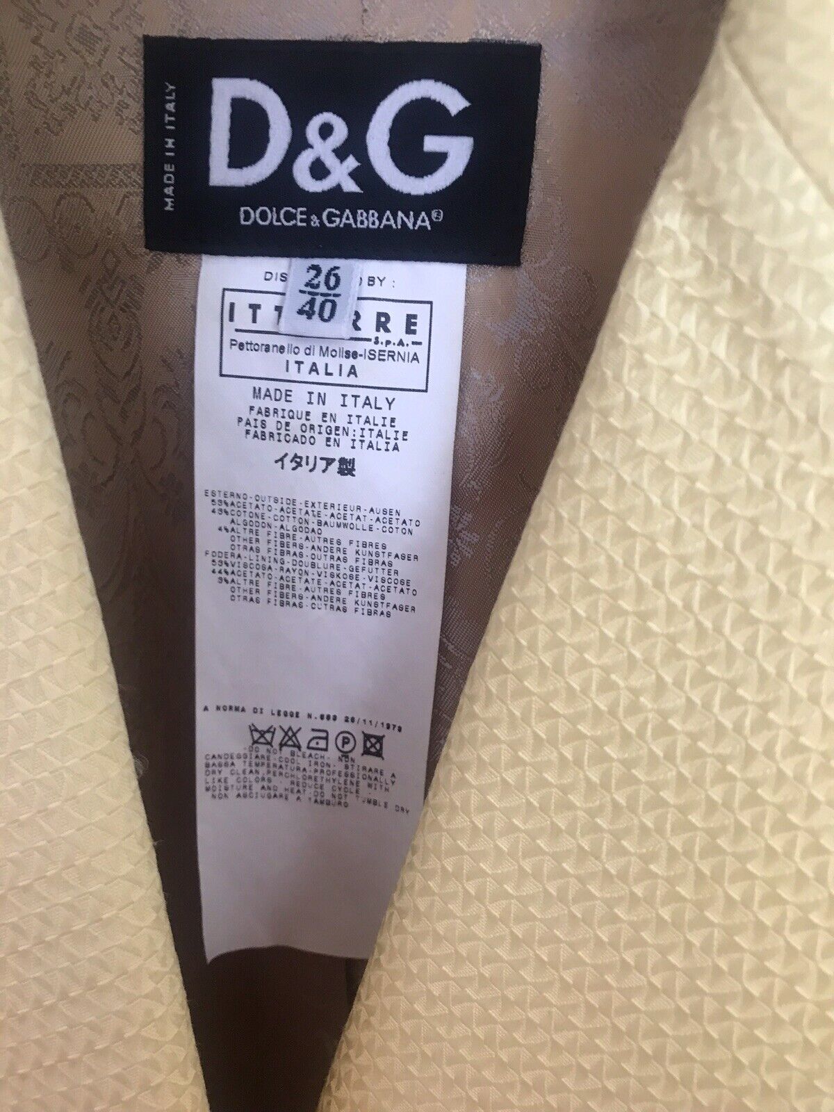 D&G Dolce And Gabbana Jacket, Yellow, Size 26/40 - image 4