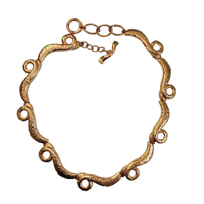 VINTAGE ESTATE STATEMENT NECKLACE CHOKER STYLE HAMMERED GOLD TONE SWIRL  TOGGLE