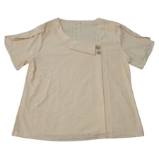 Women Trendy Petal Short Sleeve Lace V Neck Eyelet Blouse FREE SHIPPING