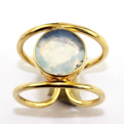 Faceted Round Multi-Color Hydro Quartz Gold Plated Double Layer Adjustable Rings