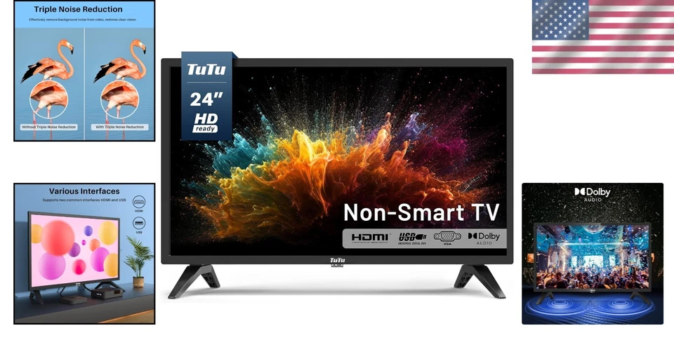 Compact 24-Inch Non-Smart TV with Game Mode, Perfect for Kitchens & Offices - Image 2 of 4