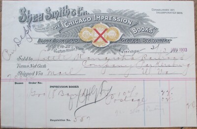 Chicago, IL 1903 Color Letterhead, Shea Smith and Co., Books and Stationery