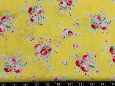 Tina Scrap 9"x21" Flower Floral Pink Rose Garden Spring Yellow FABRIC COTTON