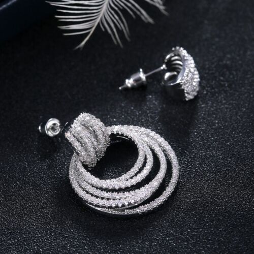 Luxury Multilayer Circle Earrings Stainless Steel Women's Rose Gold Silver Hoops - Picture 7 of 8