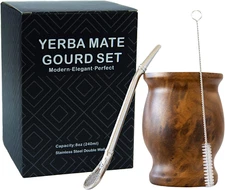 Yerba Mate Natural Gourd/Tea Cup Set Brown (Original Traditional Mate Cup - 8 Ou