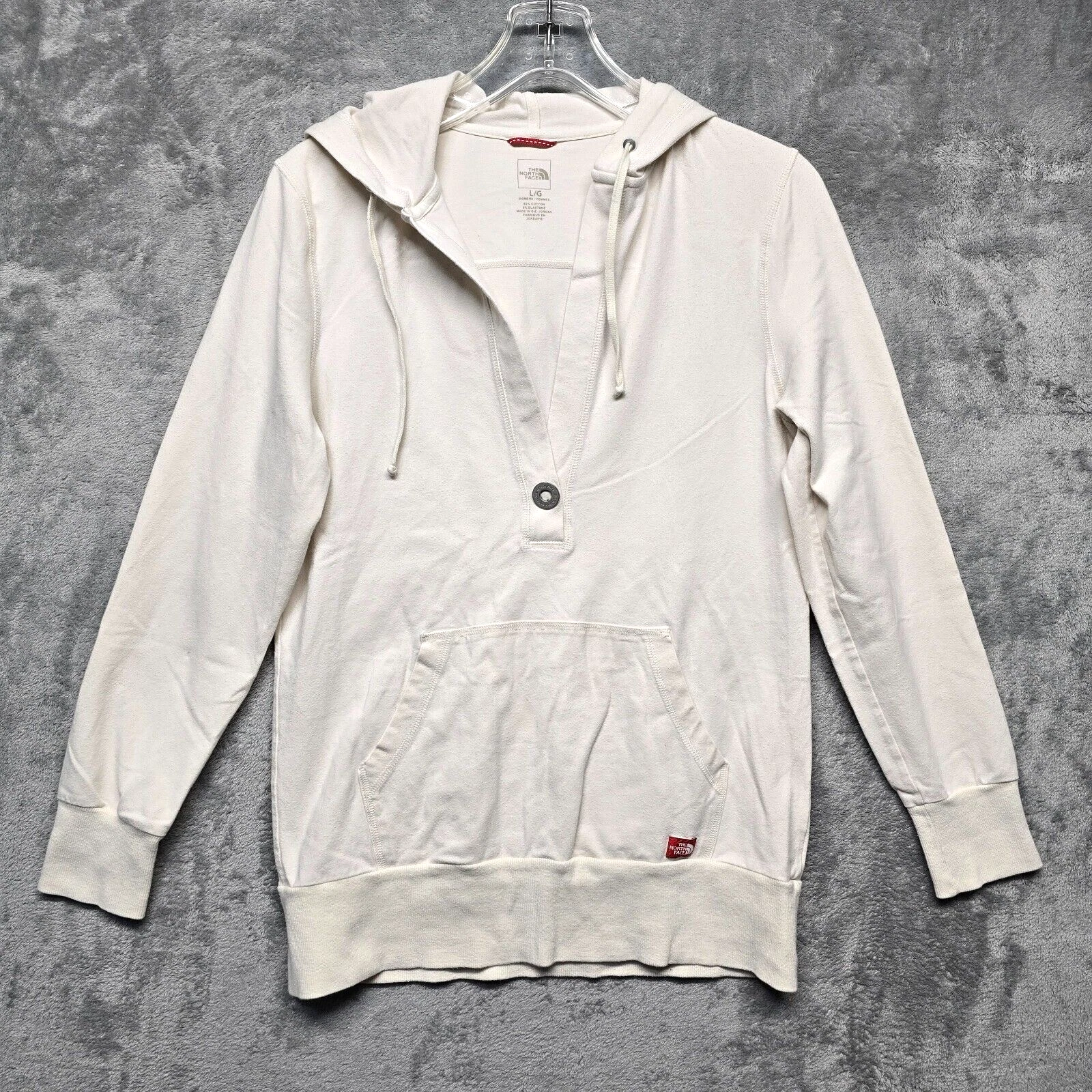 The North Face Hoodie Womens Large Beige Kangaroo Pocket Casual Pullover Outdoor