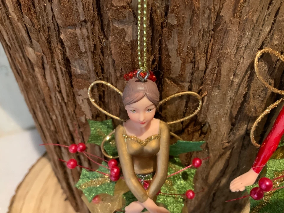 Gold Red Holly Fairy Gisela Graham Christmas Tree Decoration Resin Net 2023 - Image 4 of 4