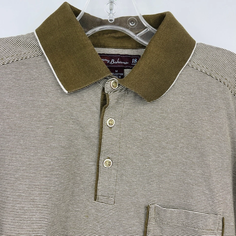 Tommy Bahama Mens M Brown Stripe Short Sleeve 18 Golf Polo Shirt Cotton - Image 4 of 4