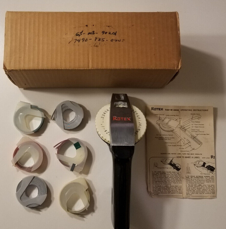 Vintage Rotex Super 68 Label Maker for 3/8" or 1/2" Labels & Tape Rolls
