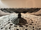 Anchor Hocking Fairfield Smoke Gray Cake Stand Pedestal Dessert Plate 